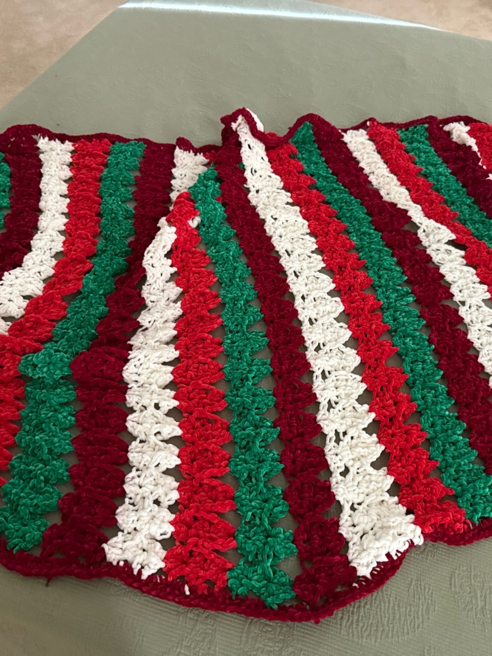 Handmade Crochet Throw Blanket in Red, Green & White - Picture 2 of 2